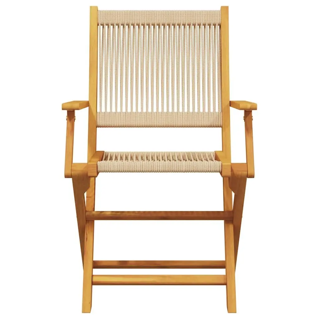 Beige 3 Piece Foldable Bistro Set Outdoor Garden Furniture Acacia Wood Table and Chairs for Balcony
