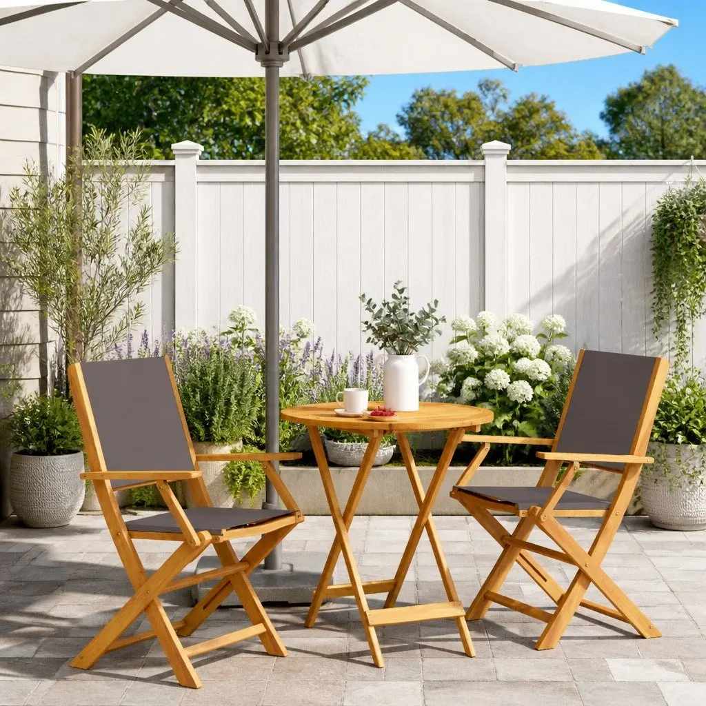 Bistro Set Outdoor Garden Furniture Folding Solid Acacia Wood Anthracite 3 Piece