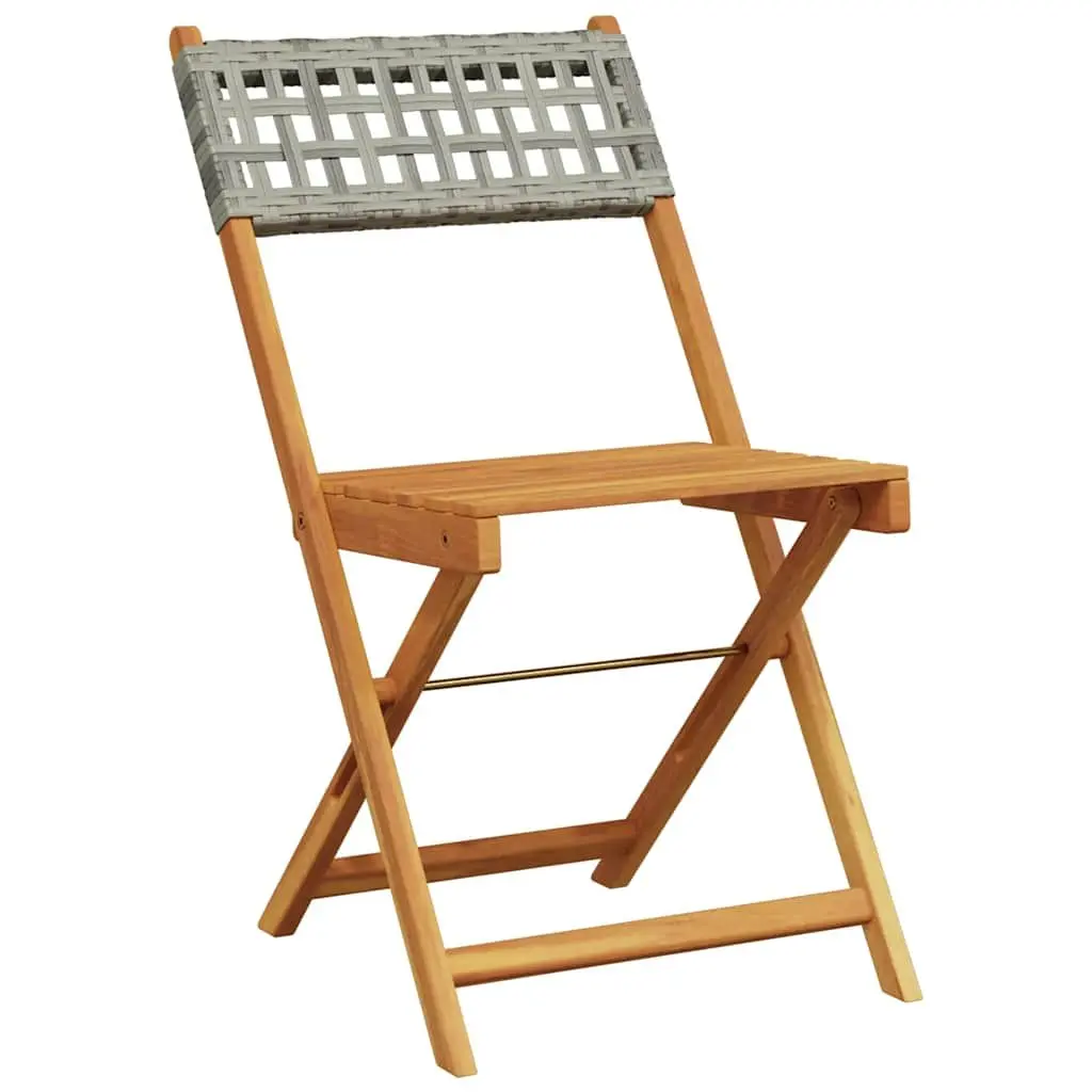 3 Piece Bistro Set Grey Solid Acacia Wood and PE Rattan Outdoor Garden Furniture