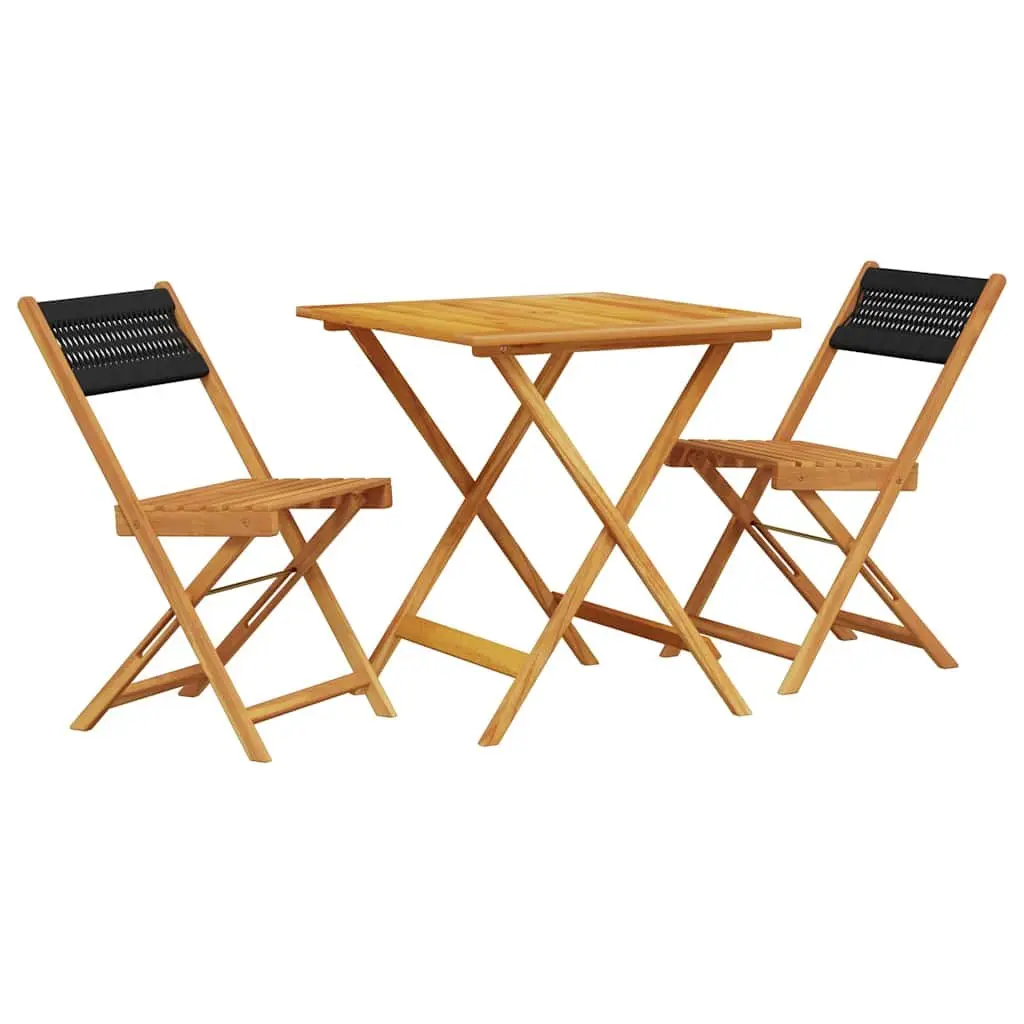 3 Piece Bistro Set Black Polypropylene Solid Wood Outdoor Garden Patio Furniture
