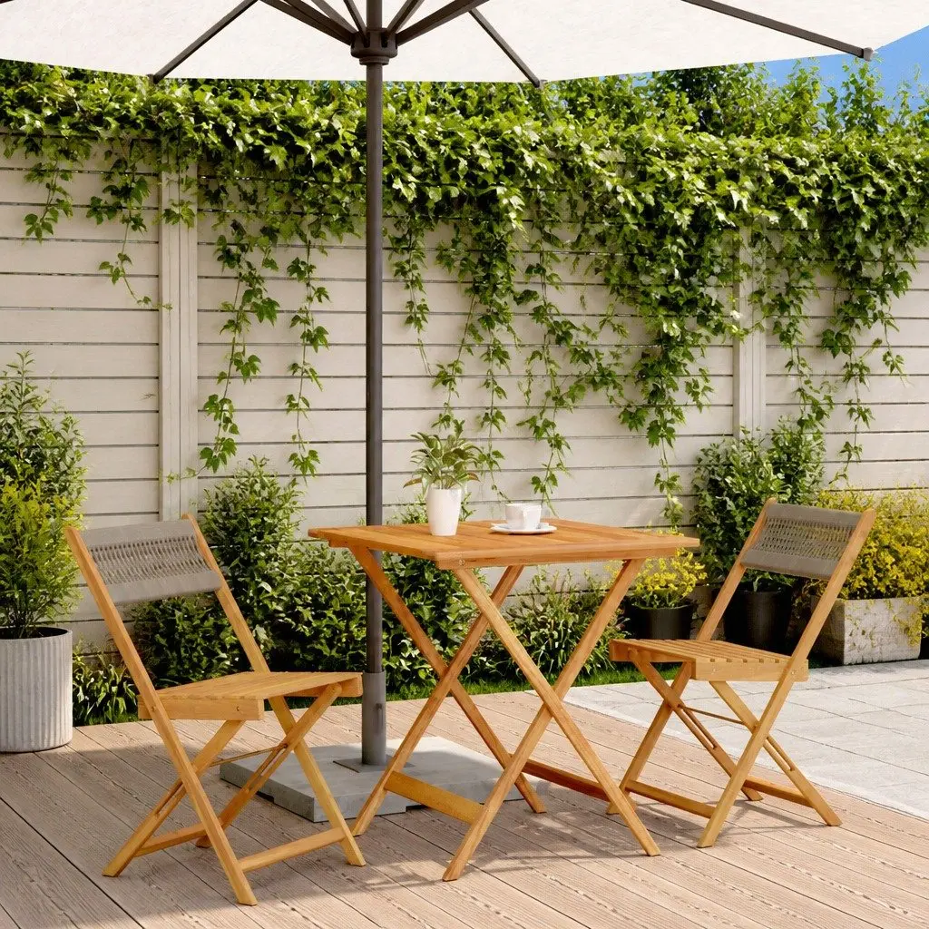 3 Piece Bistro Set Solid Acacia Wood Polypropylene Grey Outdoor Garden Patio Furniture