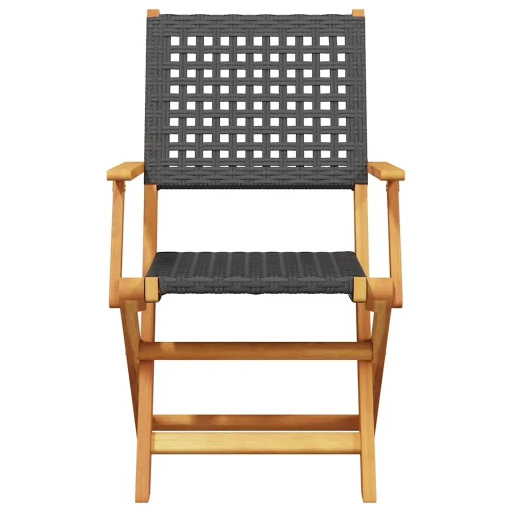 3 Piece Bistro Set Black Poly Rattan Solid Wood Outdoor Garden Patio Furniture