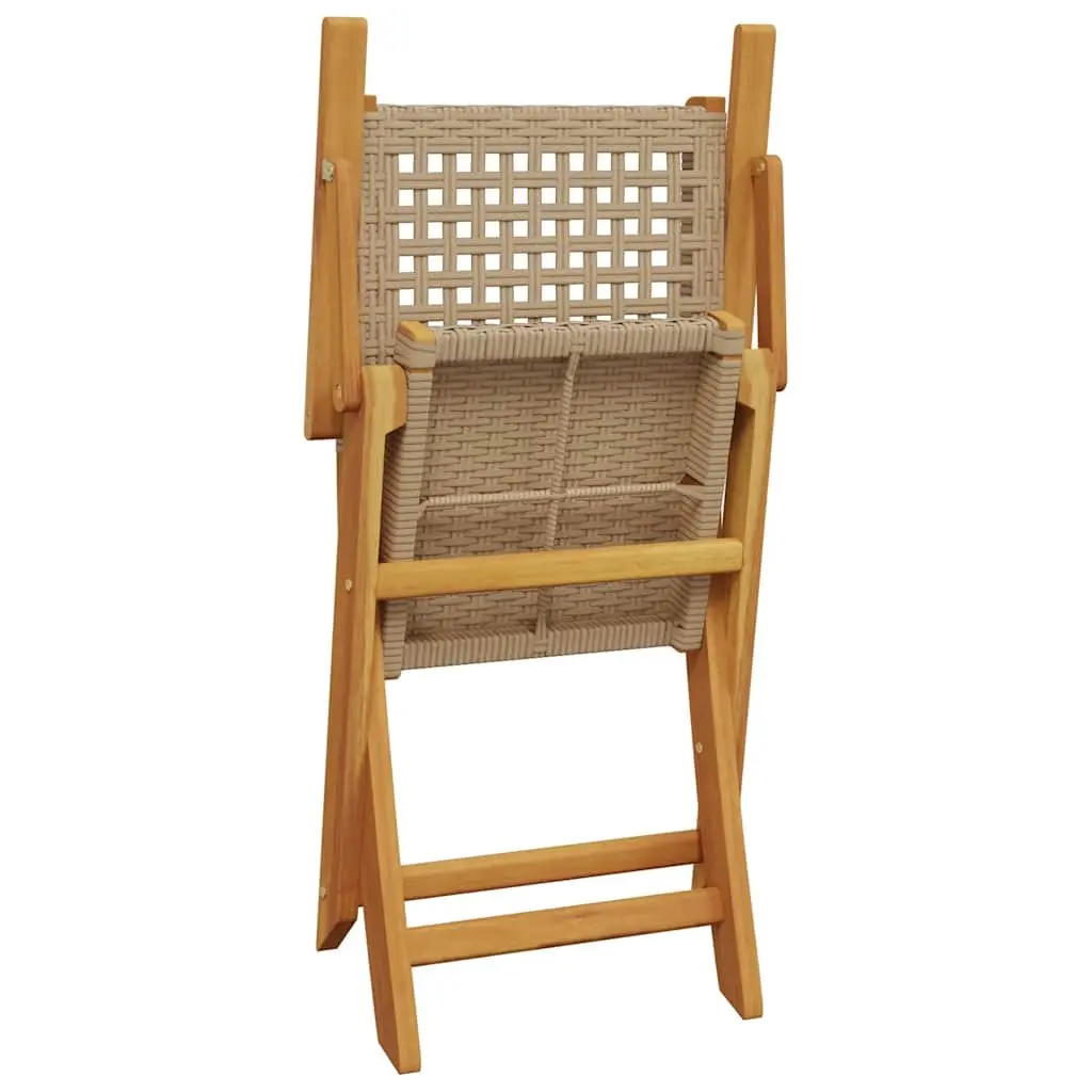 Outdoor Bistro Set 3 Piece Beige Poly Rattan Solid Wood Garden Patio Furniture
