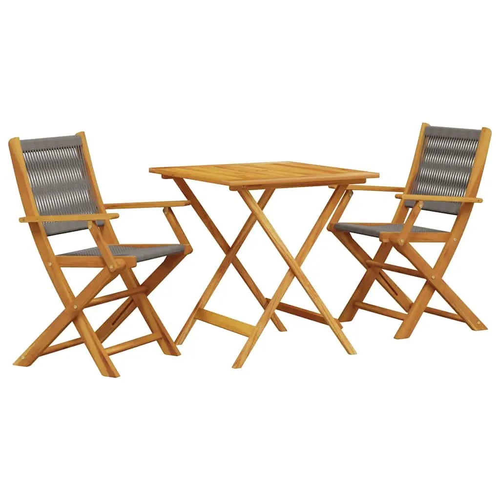 3 Piece Bistro Set Solid Acacia Wood Foldable Outdoor Dining Table Chairs Grey