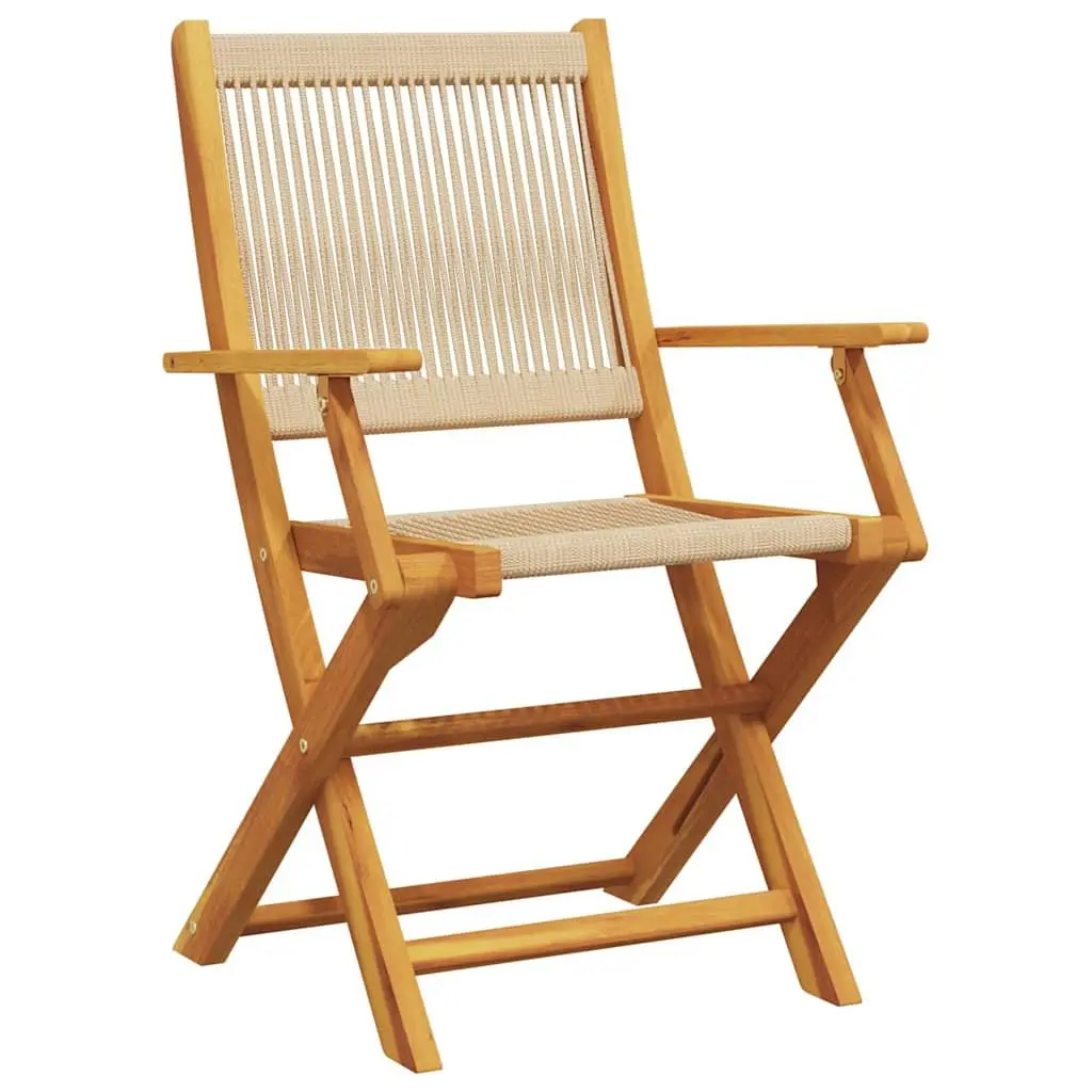 3 Piece Outdoor Bistro Set Foldable Solid Acacia Wood Beige Garden Patio Dining Table and Chairs