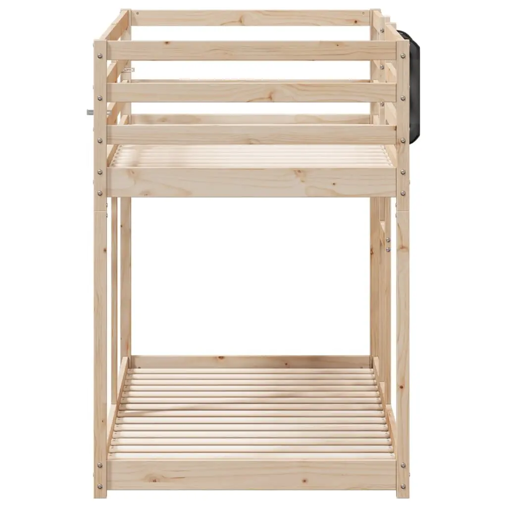 Bunk Bed Solid Pine Wood Frame 90x190 cm Brown Slatted Base Guardrails Space-Saving