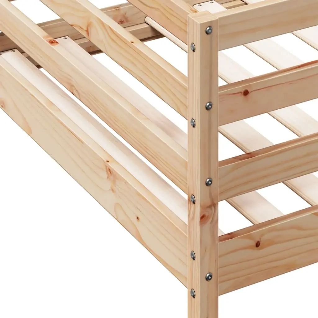 Bunk Bed Solid Pine Wood Frame 90x190 cm Brown Slatted Base Guardrails Space-Saving