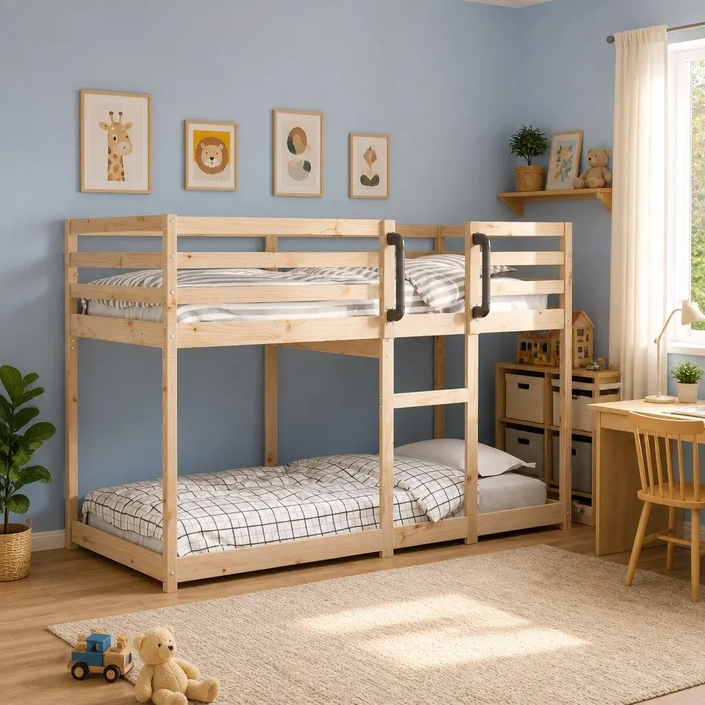 Bunk Bed Solid Pinewood Frame Slatted Base Brown Space-Saving
