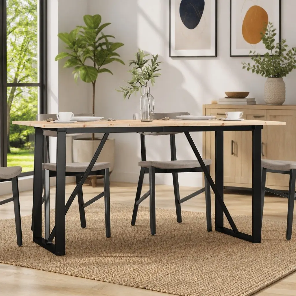 Dining Table Solid Pine Wood O-Frame 160x80x75 cm Steel Kitchen Brown