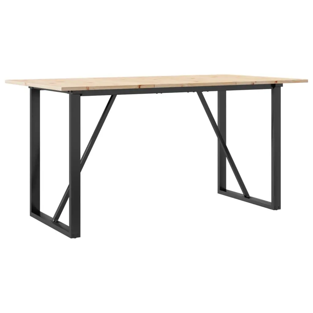 Dining Table Solid Pine Wood O-Frame 160x80x75 cm Steel Kitchen Brown