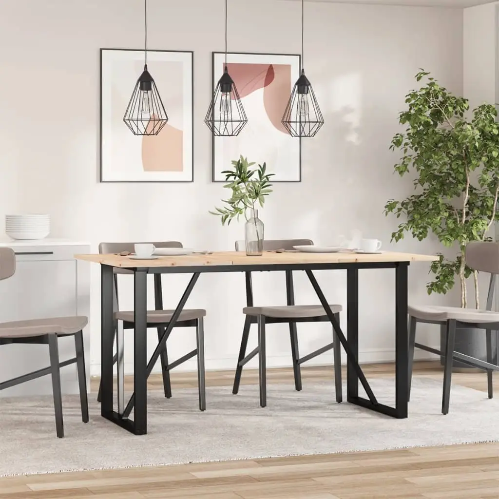 Dining Table Solid Pine Wood O-Frame 160x80x75 cm Steel Kitchen Brown