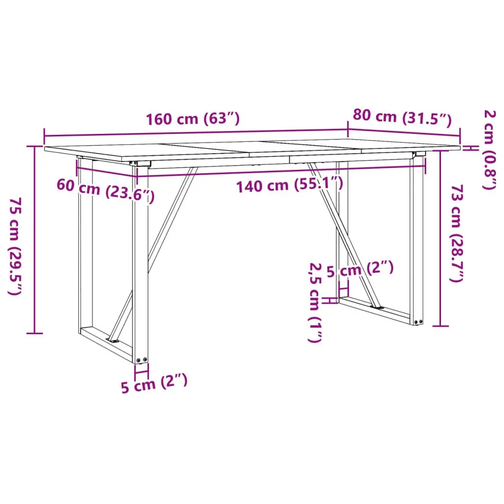 Dining Table Solid Pine Wood O-Frame 160x80x75 cm Steel Kitchen Brown