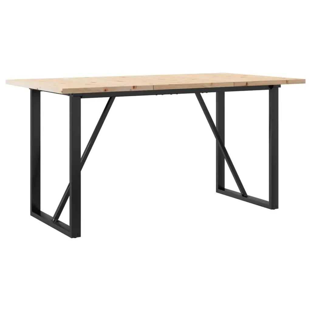 Dining Table Kitchen Solid Pine Wood O-Frame 140x80cm Sturdy Steel Brown