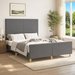 Double Bed Frame with Headboard Grey Fabric 137x187cm Bedroom Furniture