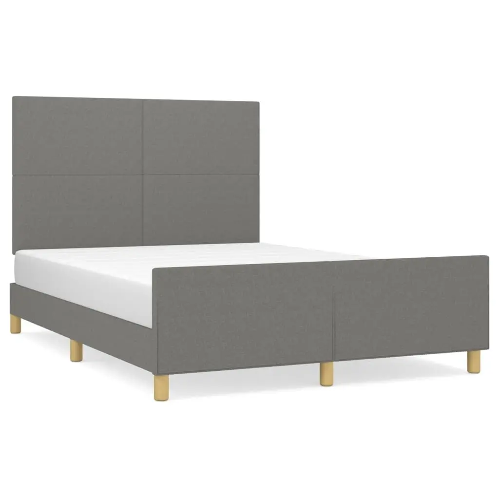 Double Bed Frame Grey Fabric Adjustable Headboard 137x187cm Plywood Slats Bedroom Furniture