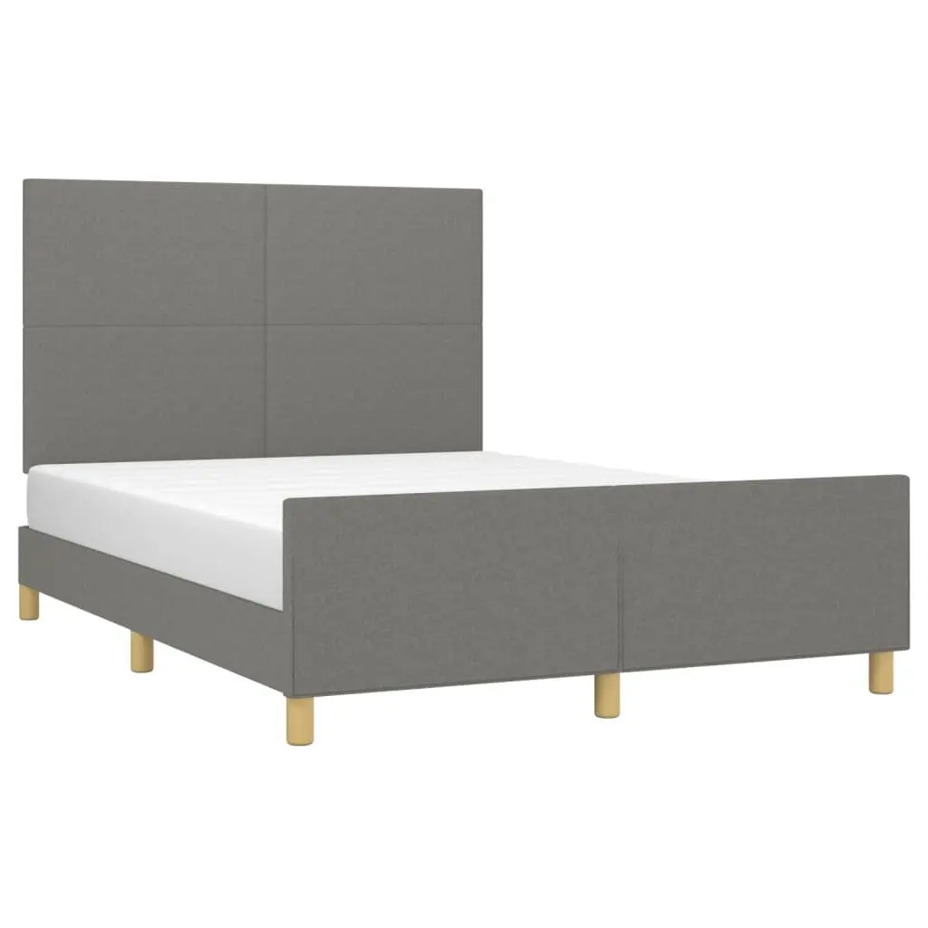 Double Bed Frame Grey Fabric Adjustable Headboard 137x187cm Plywood Slats Bedroom Furniture