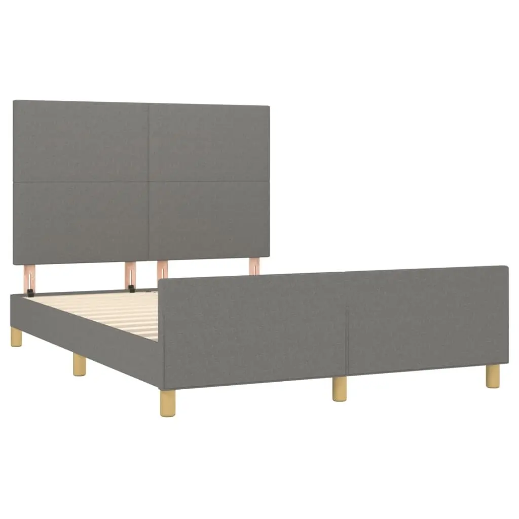 Double Bed Frame Grey Fabric Adjustable Headboard 137x187cm Plywood Slats Bedroom Furniture