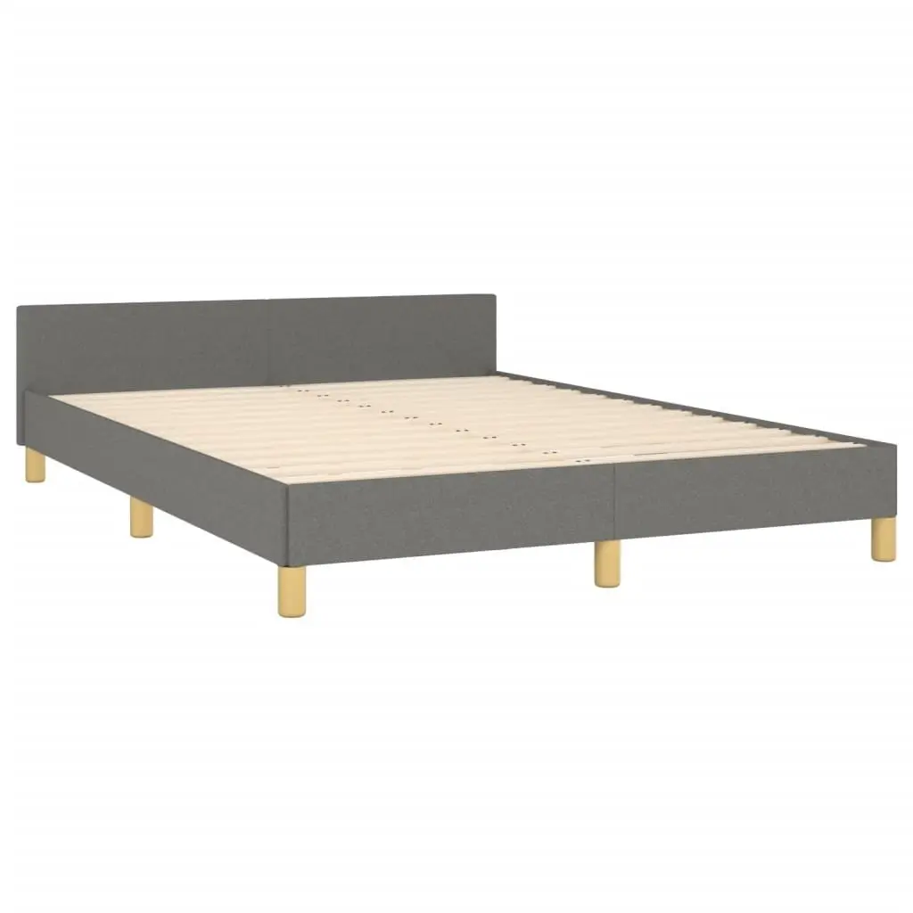 Double Bed Frame Grey Fabric Adjustable Headboard 137x187cm Plywood Slats Bedroom Furniture