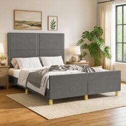 Practical Grey Fabric Double Bed Frame with Headboard