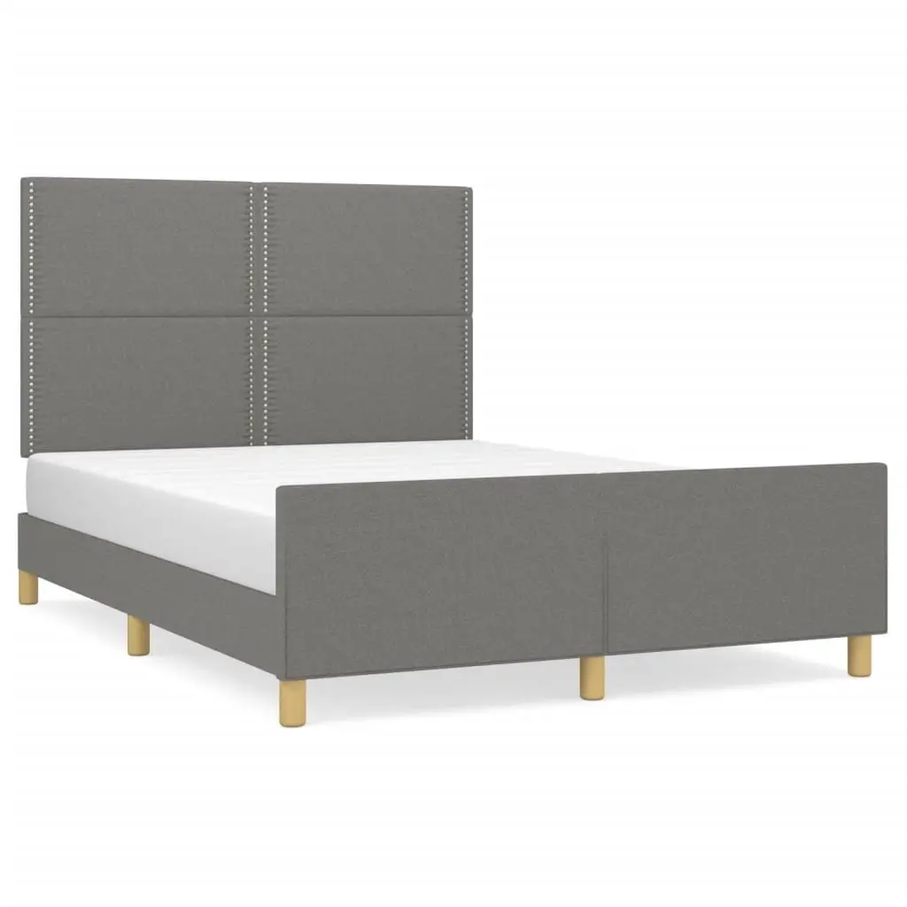 Grey Fabric Double Bed Frame 137x187cm Bedroom with Adjustable Headboard Durable Construction