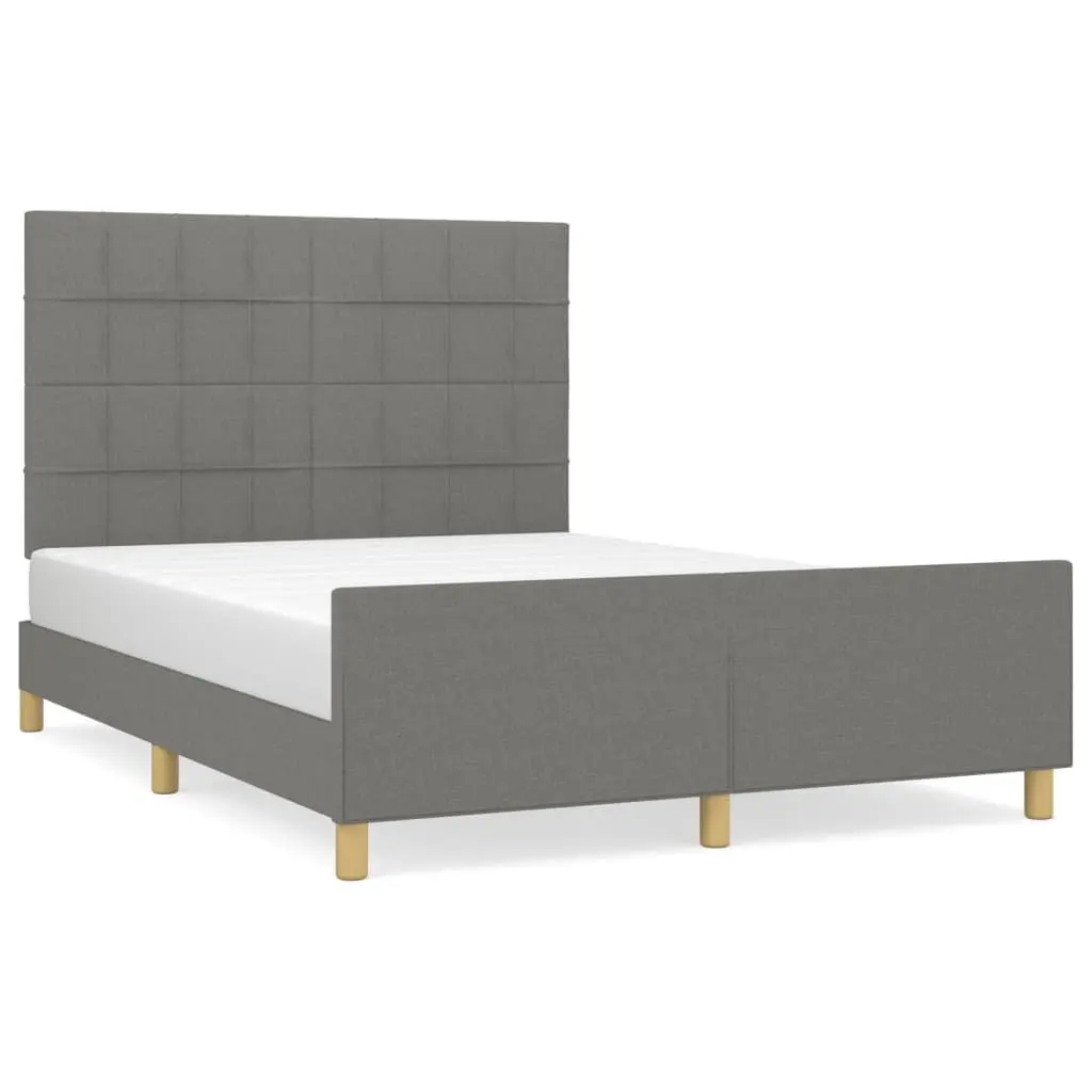 Double Bed Frame Grey Upholstered Fabric 137x187cm Adjustable Headboard Furniture