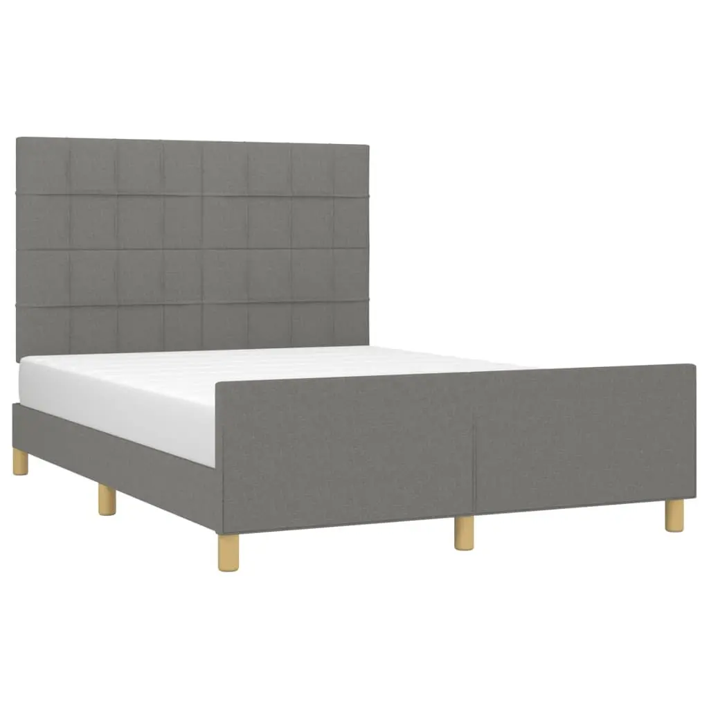 Double Bed Frame Grey Upholstered Fabric 137x187cm Adjustable Headboard Furniture
