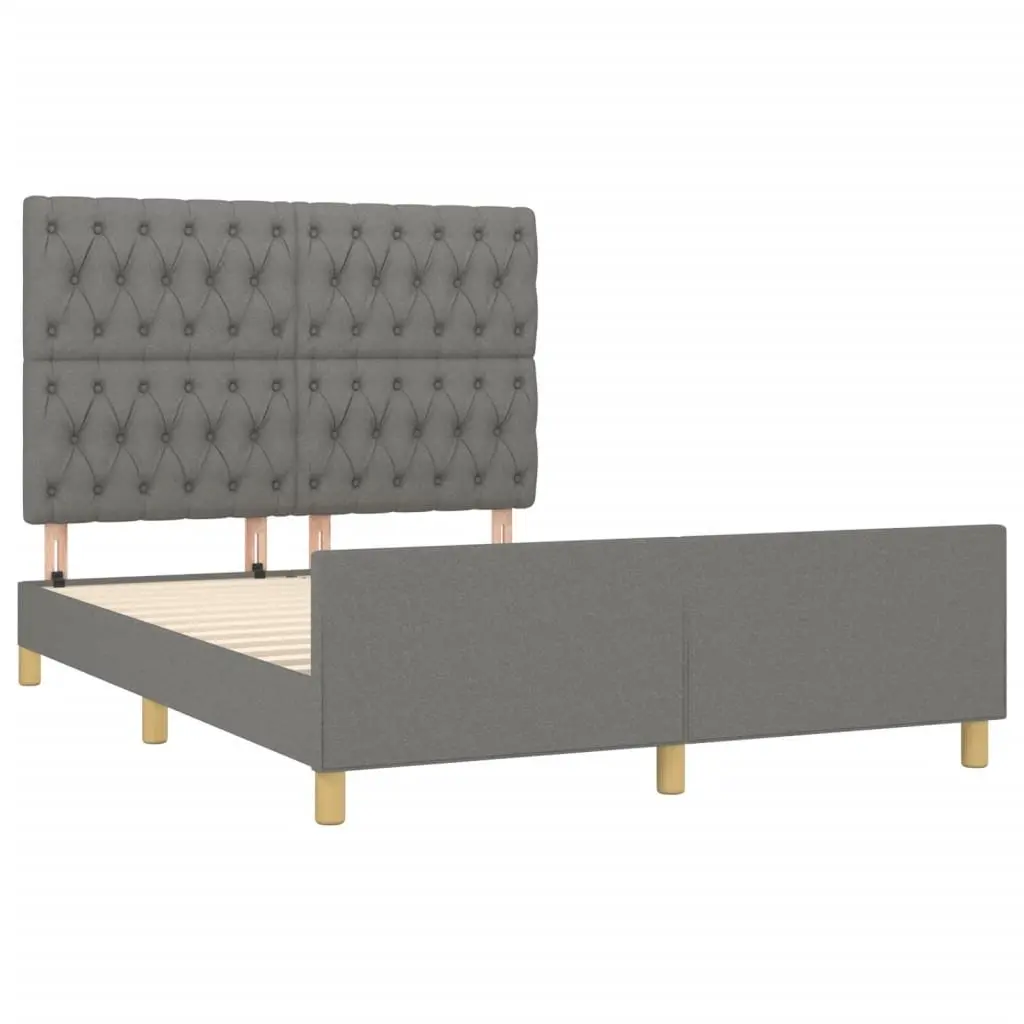 Double Bed Frame Fabric Grey 137x187cm Adjustable Headboard