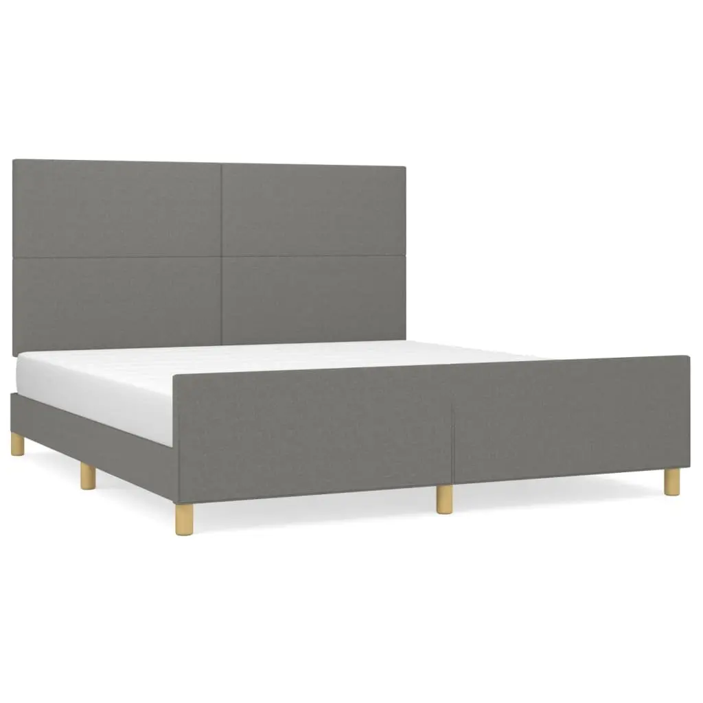 Queen Bed Frame Grey Fabric Headboard 152x203cm Bedroom Furniture No Mattress