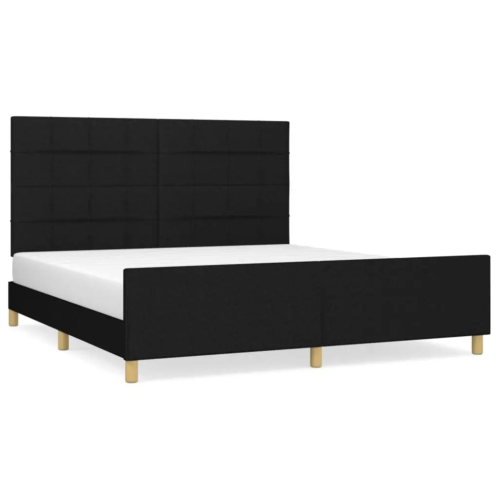 Queen Bed Frame Fabric 152x203 cm Black Headboard Slat Base