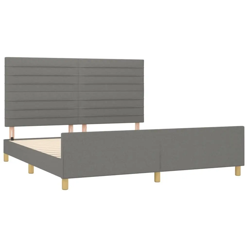 Queen Fabric Bed Frame Adjustable Height Dark Grey Plywood Slats 152x203cm
