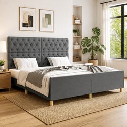Queen Bed Frame Grey Fabric Headboard 152x203cm Bedroom Furniture without