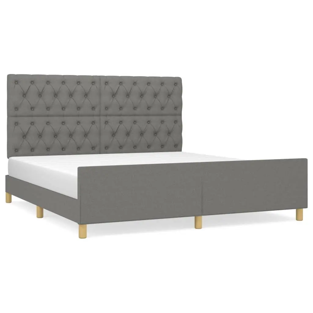 Queen Bed Frame Fabric Grey 152x203cm with Padded Headboard Durable Supportive Legs Adjustable Height