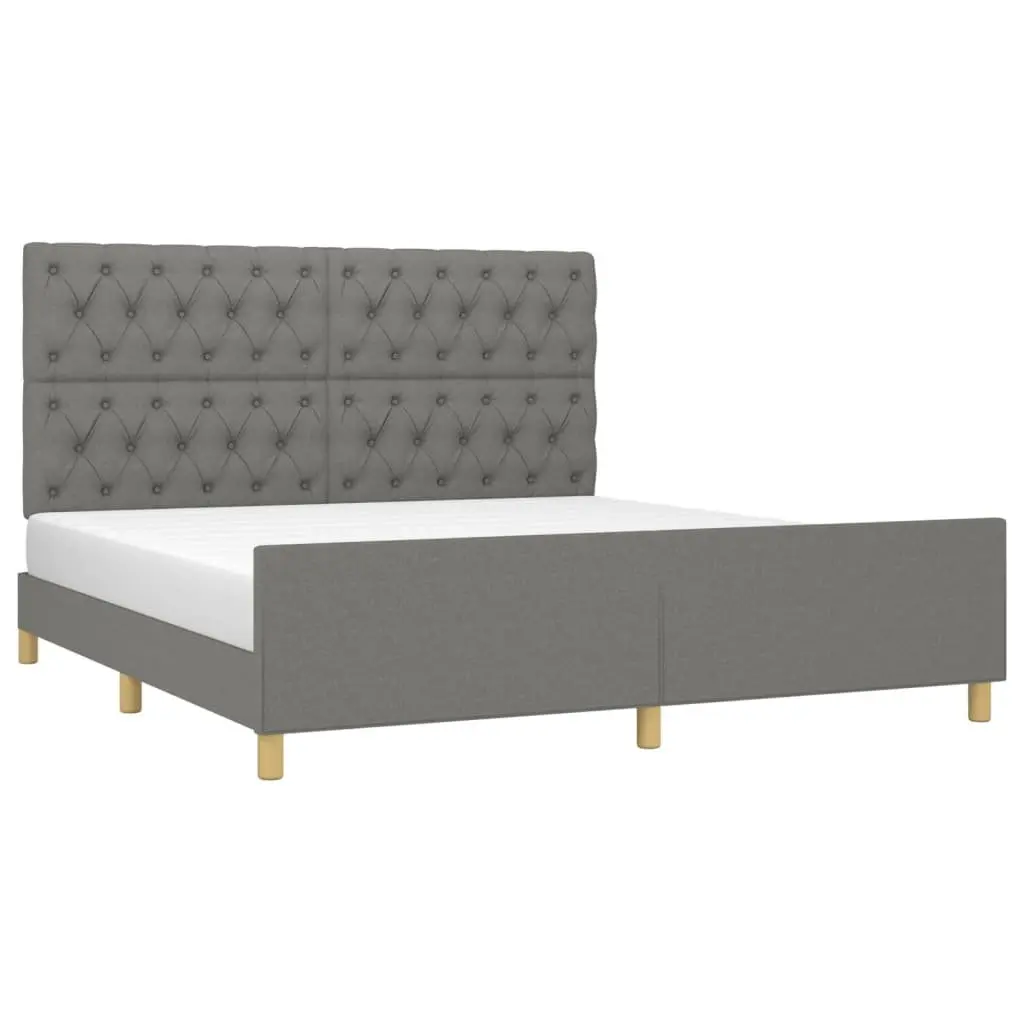 Queen Bed Frame Fabric Grey 152x203cm with Padded Headboard Durable Supportive Legs Adjustable Height