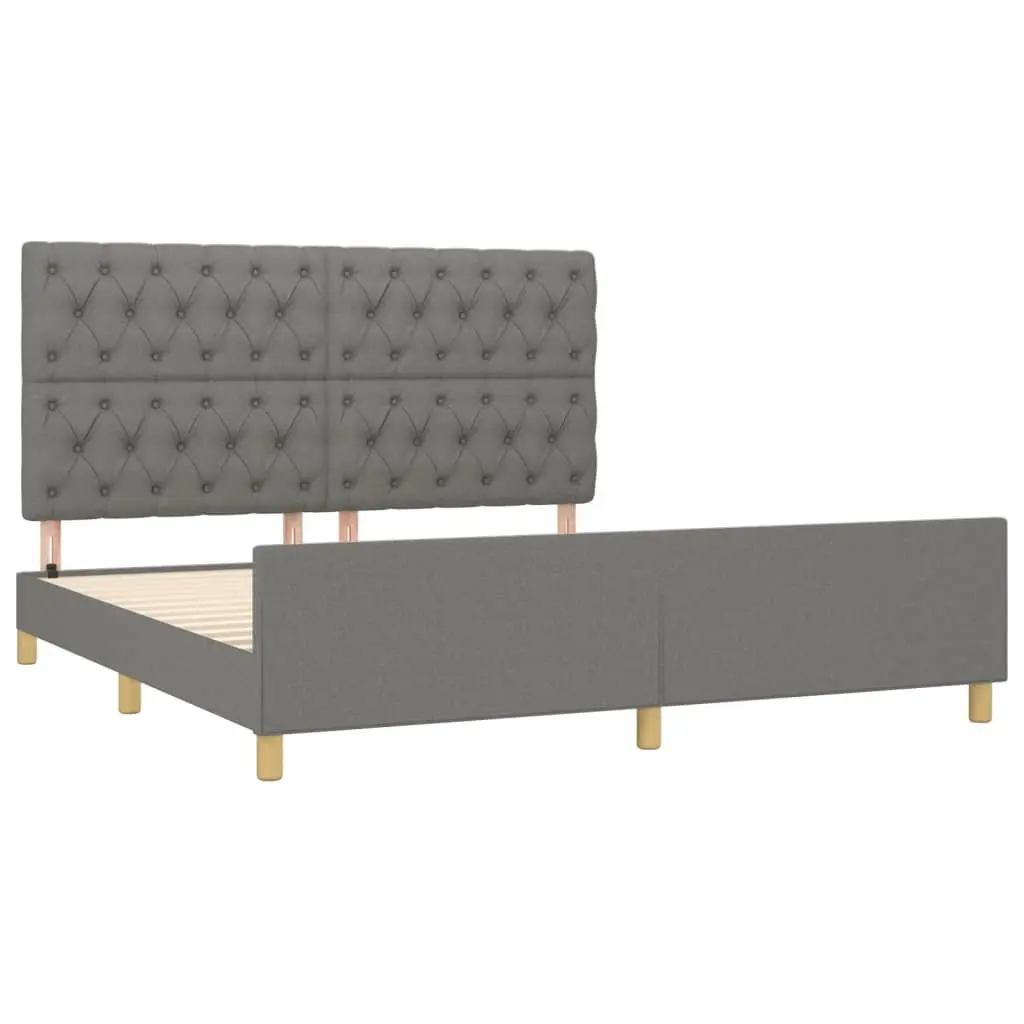 Queen Bed Frame Fabric Grey 152x203cm with Padded Headboard Durable Supportive Legs Adjustable Height