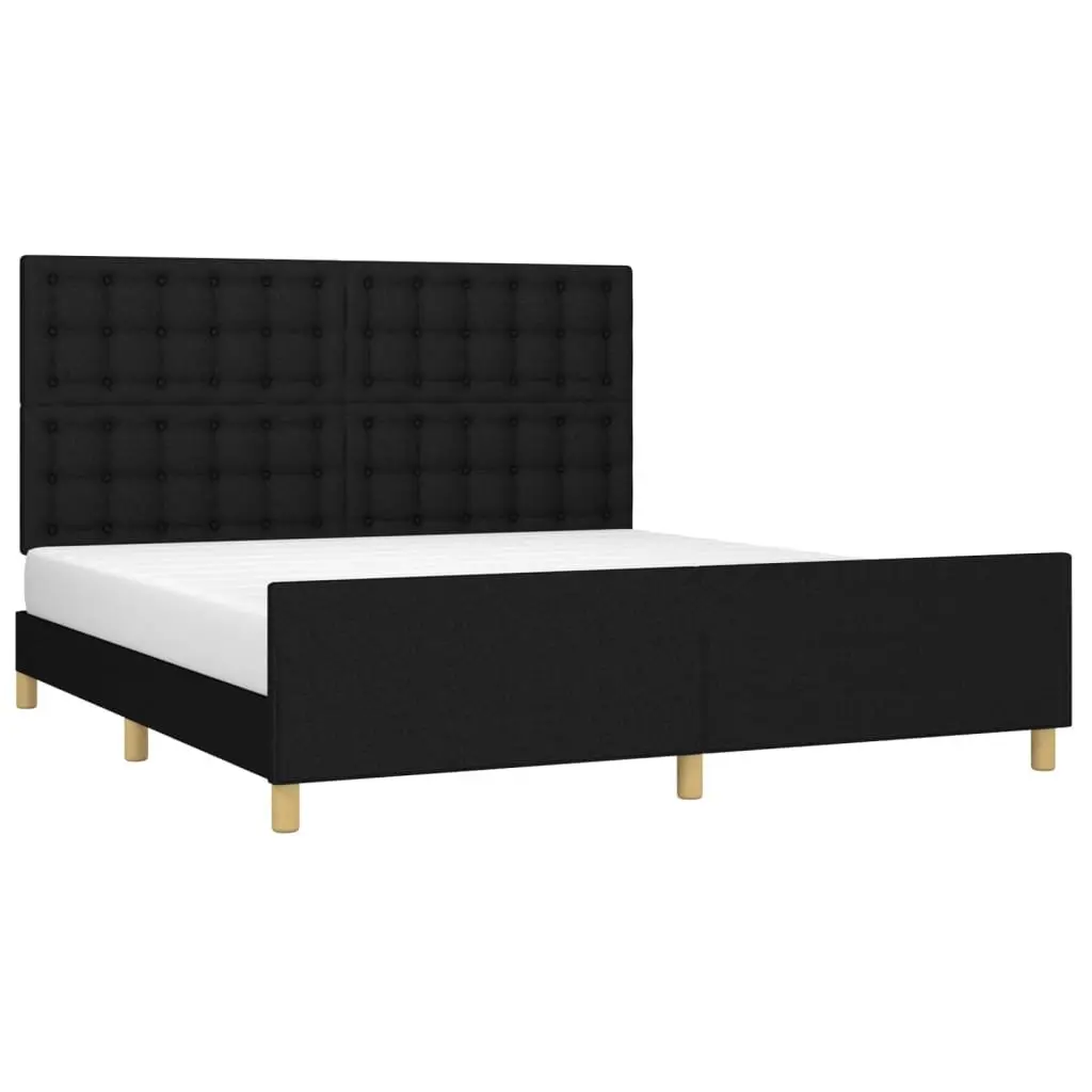 Queen Bed Frame Black Fabric Headboard 152x203cm Bedroom Furniture Slats