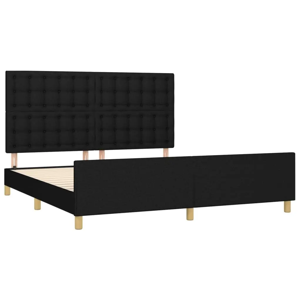 Queen Bed Frame Black Fabric Headboard 152x203cm Bedroom Furniture Slats