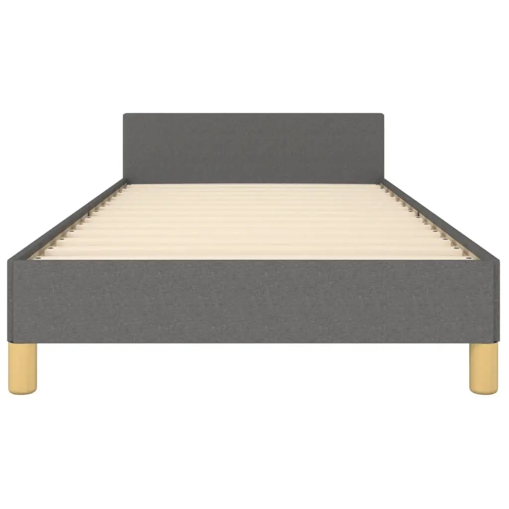 King Single Bed Frame Adjustable Height Dark Grey Upholstered Fabric Plywood Slats 107x203cm