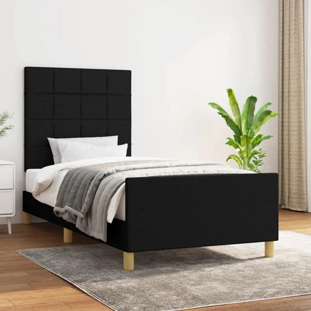 King Single Bed Frame Fabric Black 107x203cm Adjustable Height Headboard