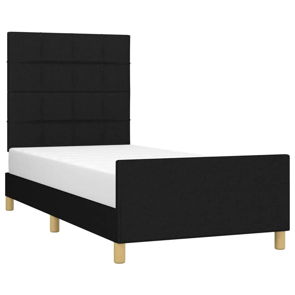 King Single Bed Frame Fabric Black 107x203cm Adjustable Height Headboard