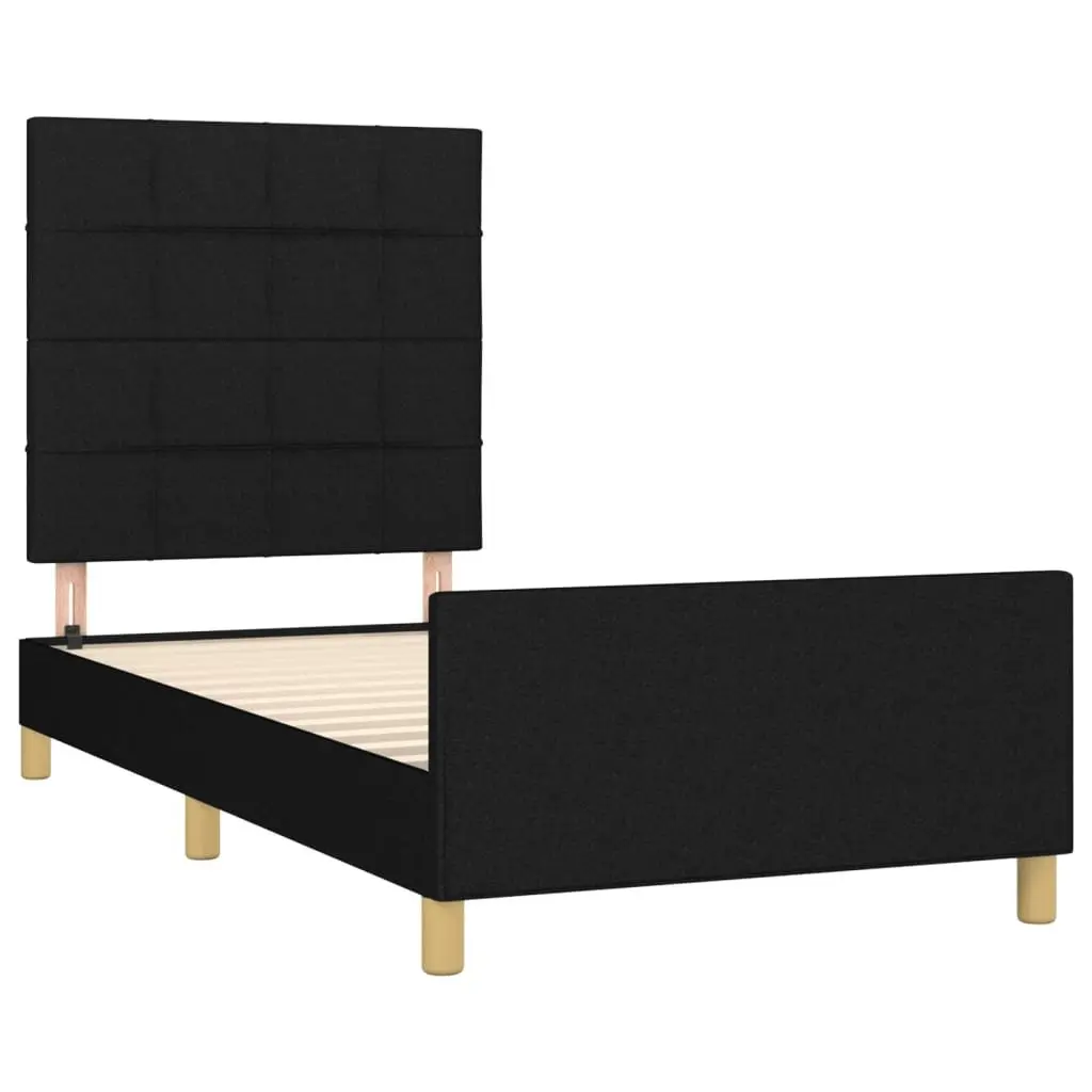 King Single Bed Frame Fabric Black 107x203cm Adjustable Height Headboard