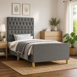 Functional Grey Upholstered King Single Bed Frame 107x203 cm