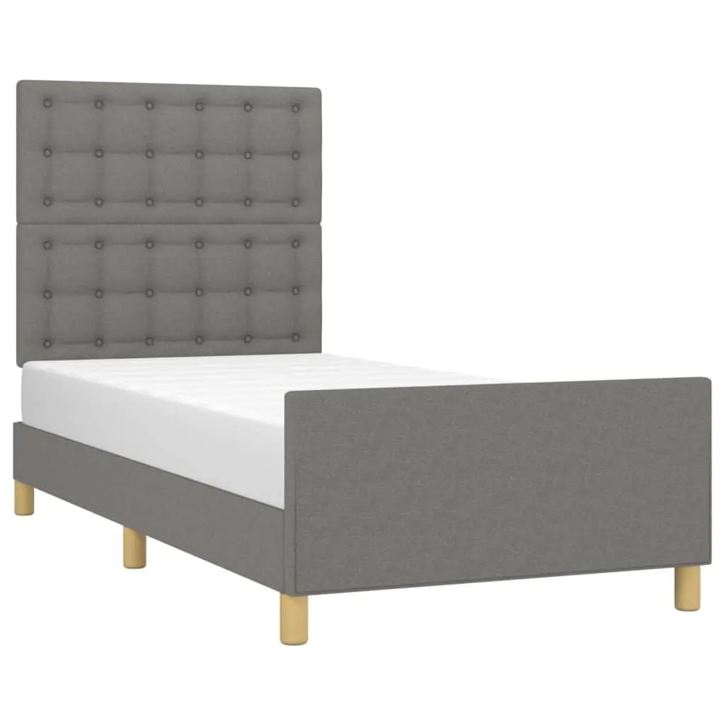 King Single Bed Frame with Headboard Grey Fabric 107x203 cm Bedroom Furniture