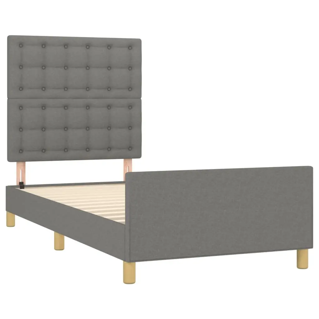 King Single Bed Frame with Headboard Grey Fabric 107x203 cm Bedroom Furniture