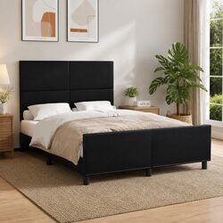 Double Bed Frame with Headboard 137x187cm in Black