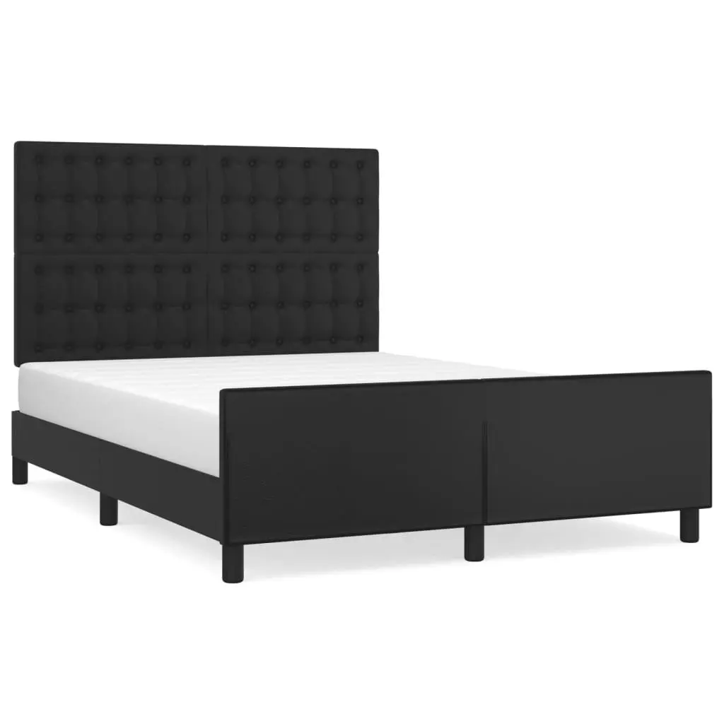 Double Bed Frame Faux Leather 137x187cm Black Adjustable Headboard