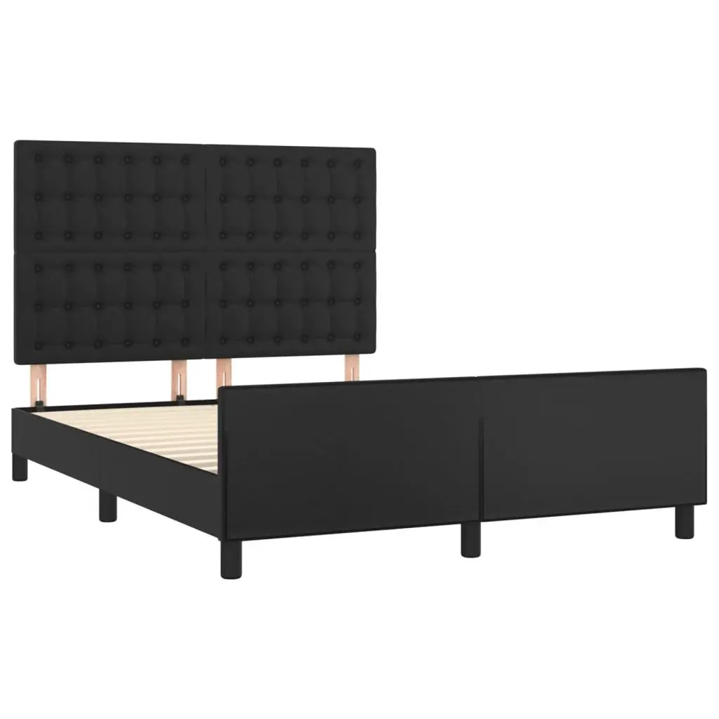 Double Bed Frame Faux Leather 137x187cm Black Adjustable Headboard