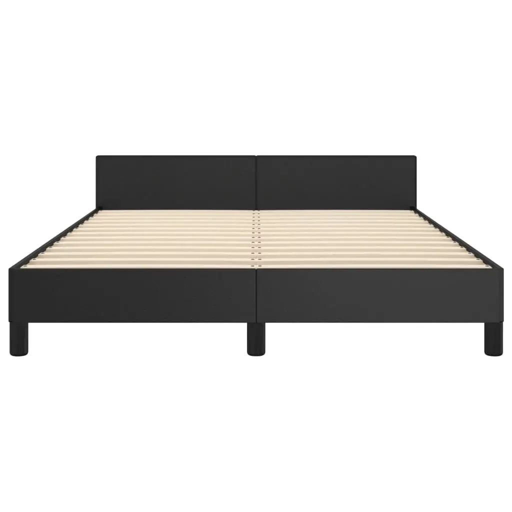 Double Bed Frame Faux Leather 137x187cm Black Adjustable Headboard