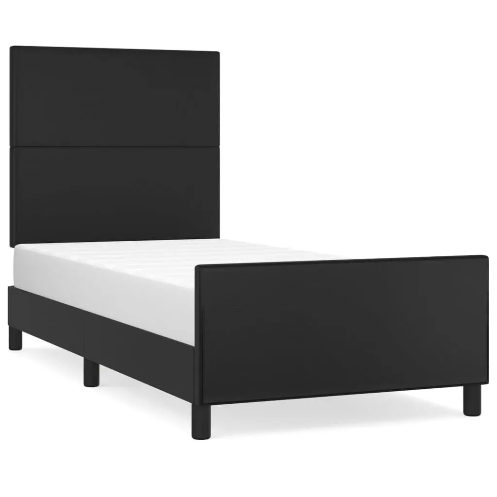 King Single Bed Frame Black Velvet Faux Leather 107x203cm Adjustable Headboard Sturdy Legs