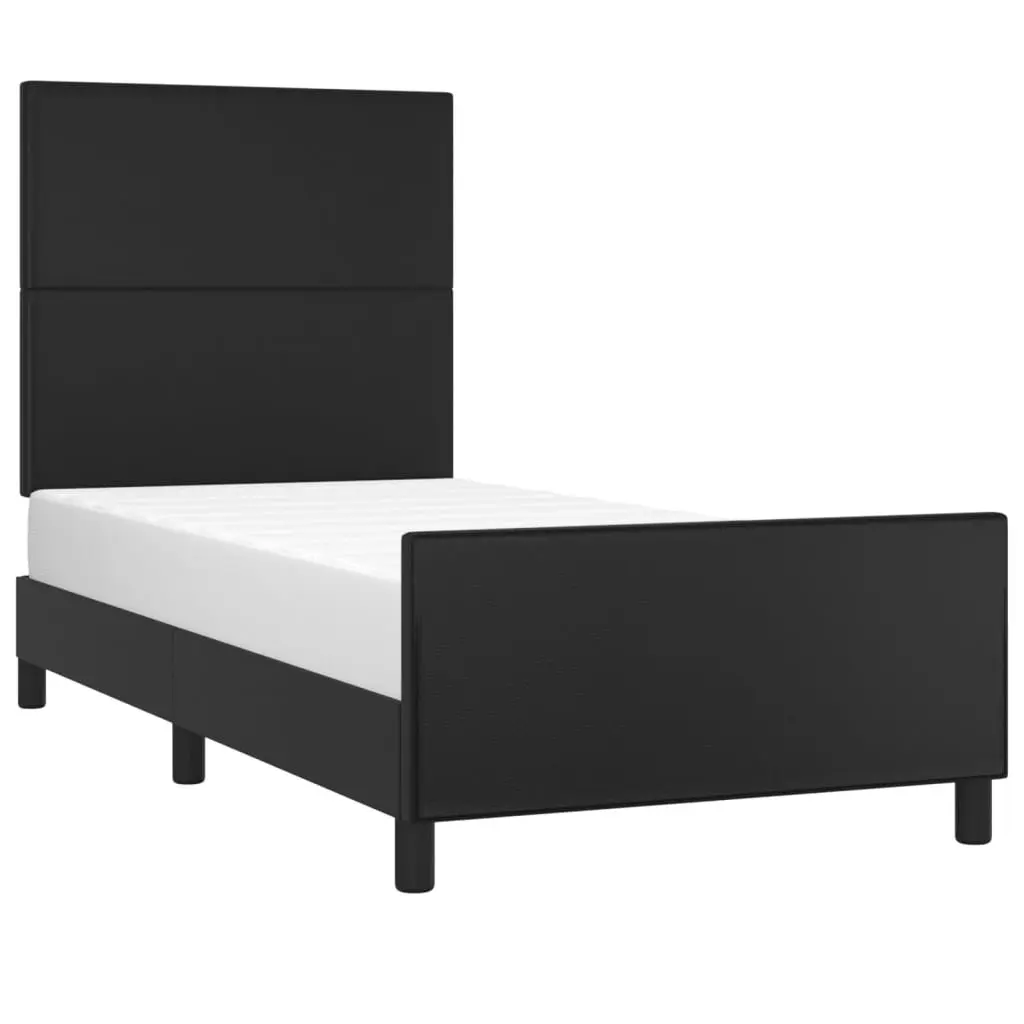 King Single Bed Frame Black Velvet Faux Leather 107x203cm Adjustable Headboard Sturdy Legs