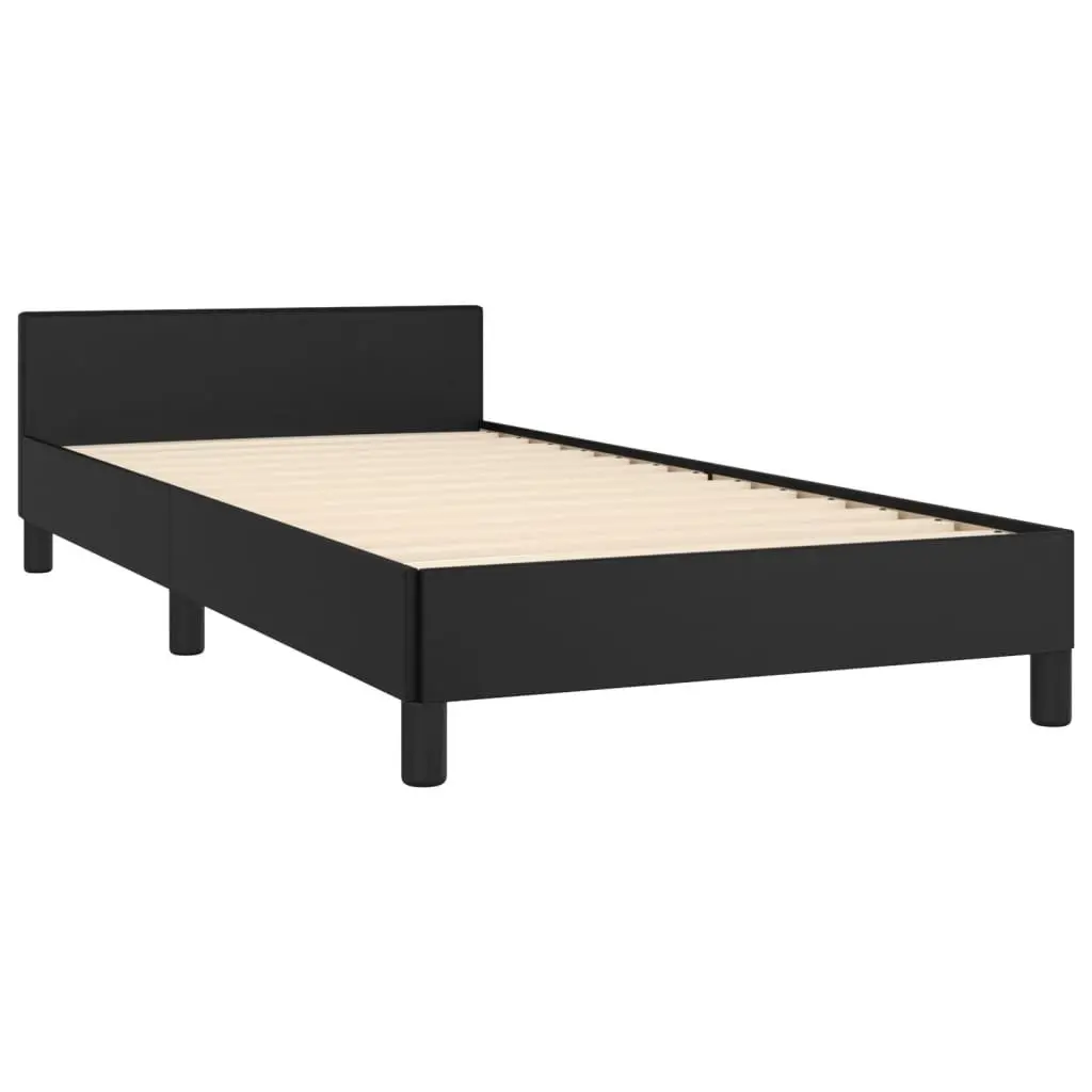 King Single Bed Frame Black Velvet Faux Leather 107x203cm Adjustable Headboard Sturdy Legs